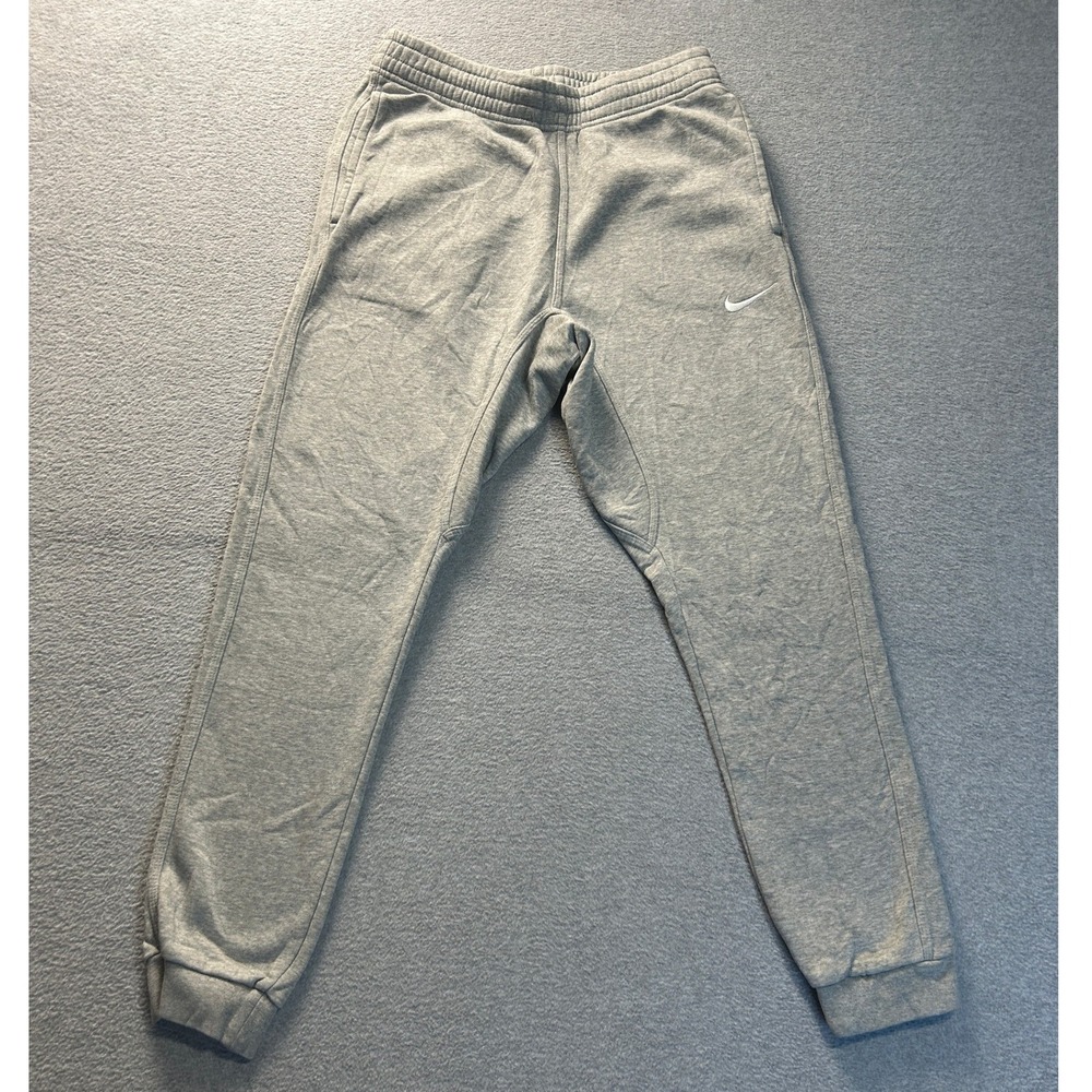 Nike Jogger Sweatpants Mens Small Heather Gray Fleece Cuffed Hem Swoosh Logo